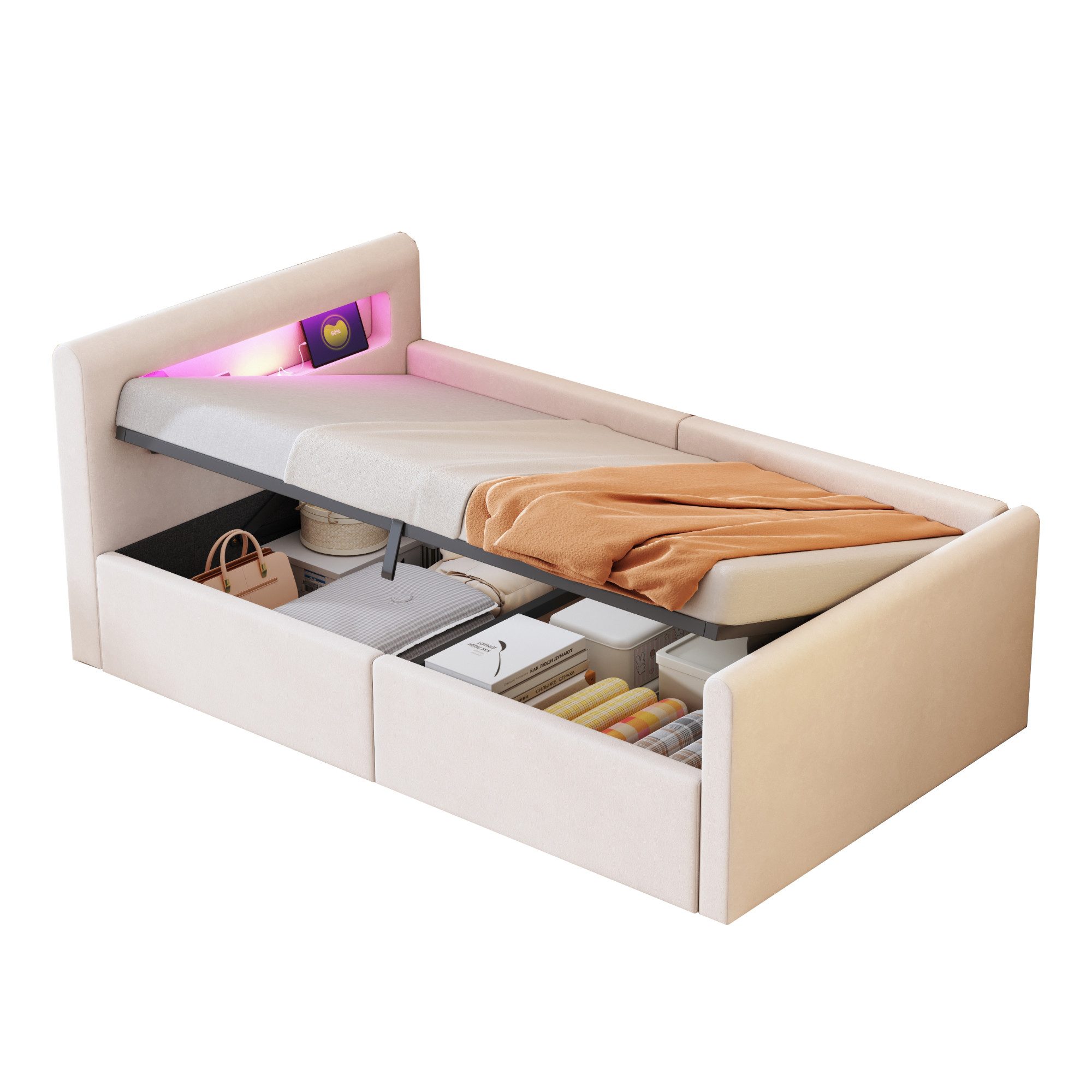 OKWISH Polsterbett Kinderbett Stauraumbett (mit LED-Licht günstig online kaufen