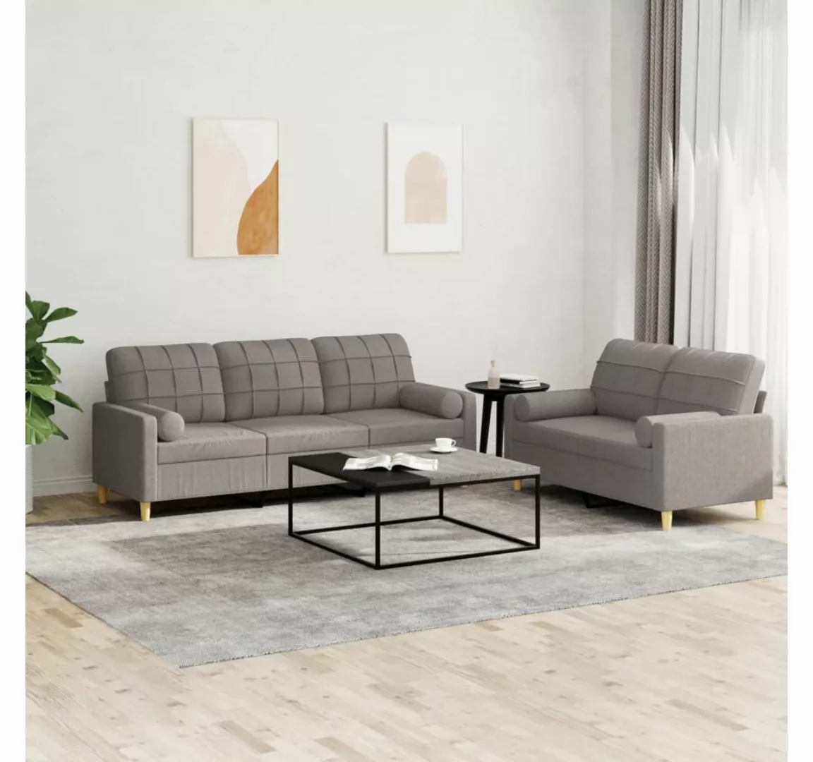 vidaXL Sofa Sofagarnitur mit Kissen Stoff, mit Zierkissen, Taupe günstig online kaufen