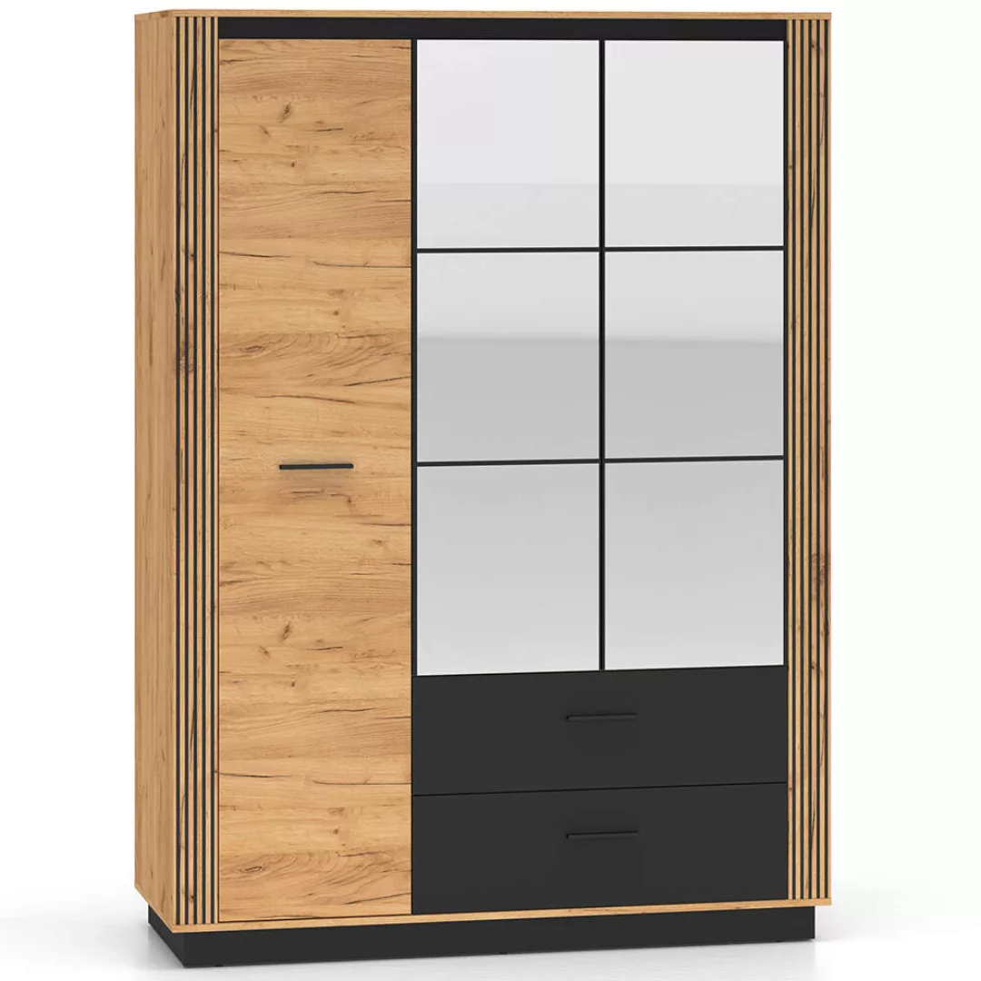 Kleiderschrank 150 cm breit 3 Türig modern in Eiche mit schwarz URBANIA-131 günstig online kaufen