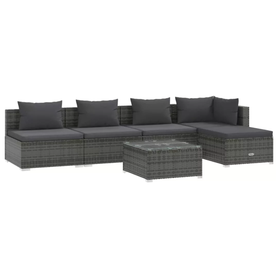 Vidaxl 6-tlg. Garten-lounge-set Mit Kissen Poly Rattan Grau günstig online kaufen