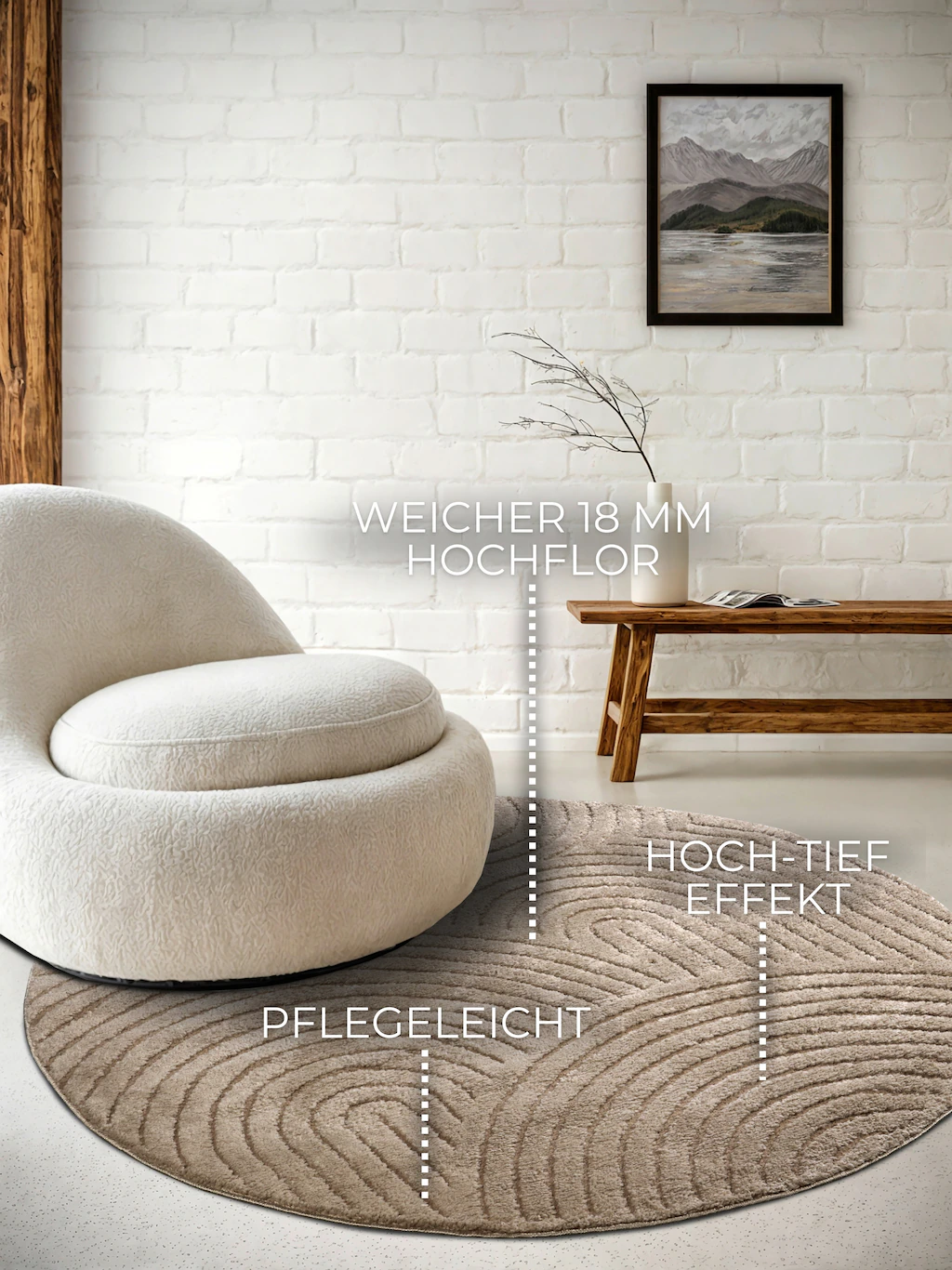 ELLE DECORATION Designteppich »Panglao«, rund, 14 mm Höhe, Flauschiger Kurz günstig online kaufen