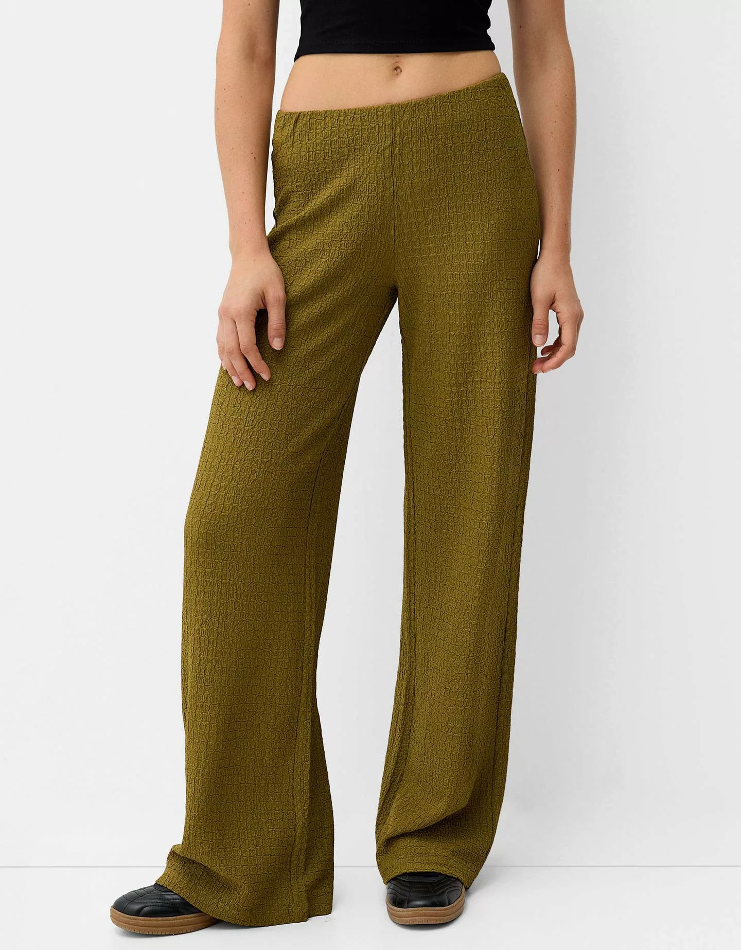 Bershka Wide-Leg-Hose Mit Waffelstruktur Damen M Grün günstig online kaufen