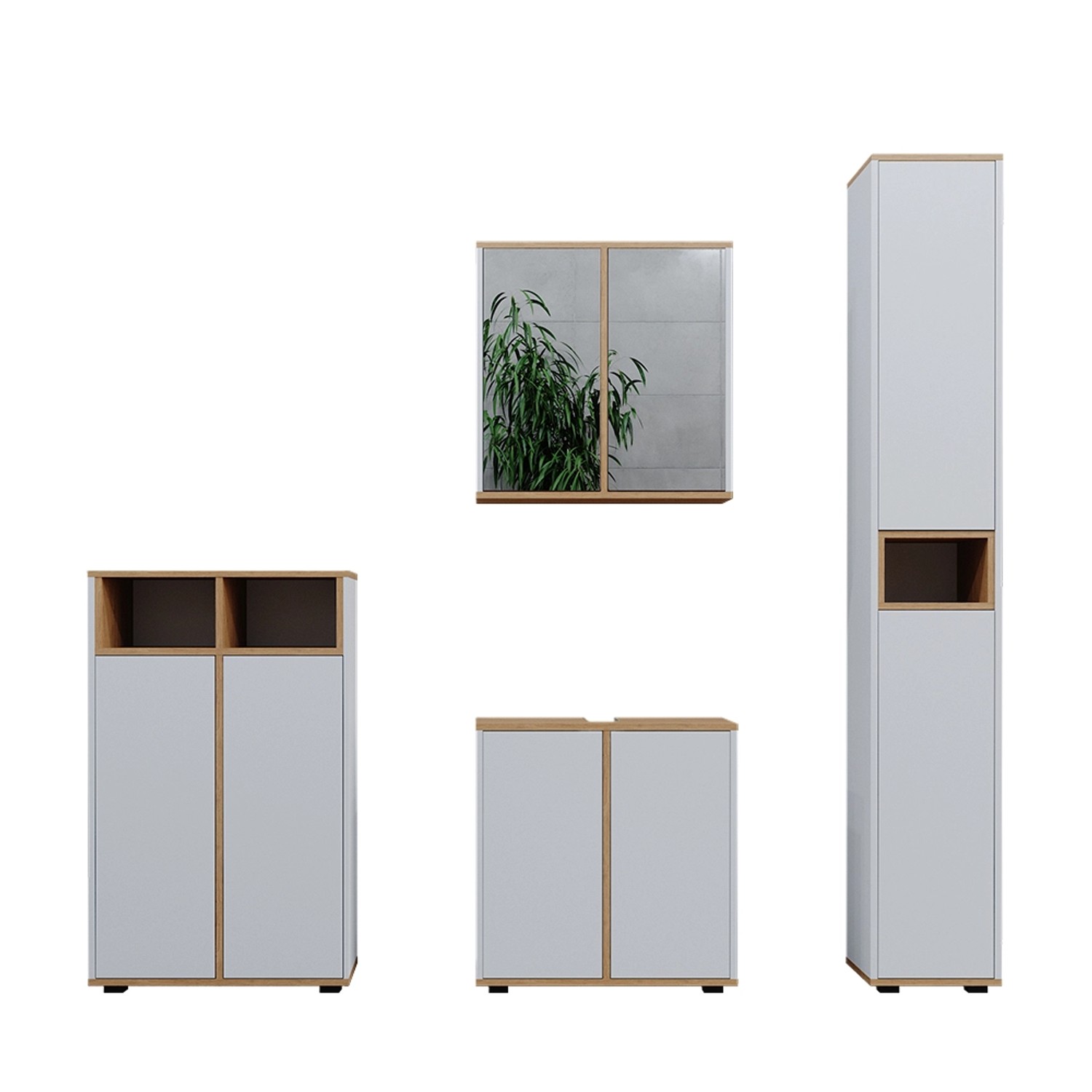 Vicco Badmöbel-Set Didi Weiß/Artisan 4 Teile mit Hochschrank und Midischran günstig online kaufen