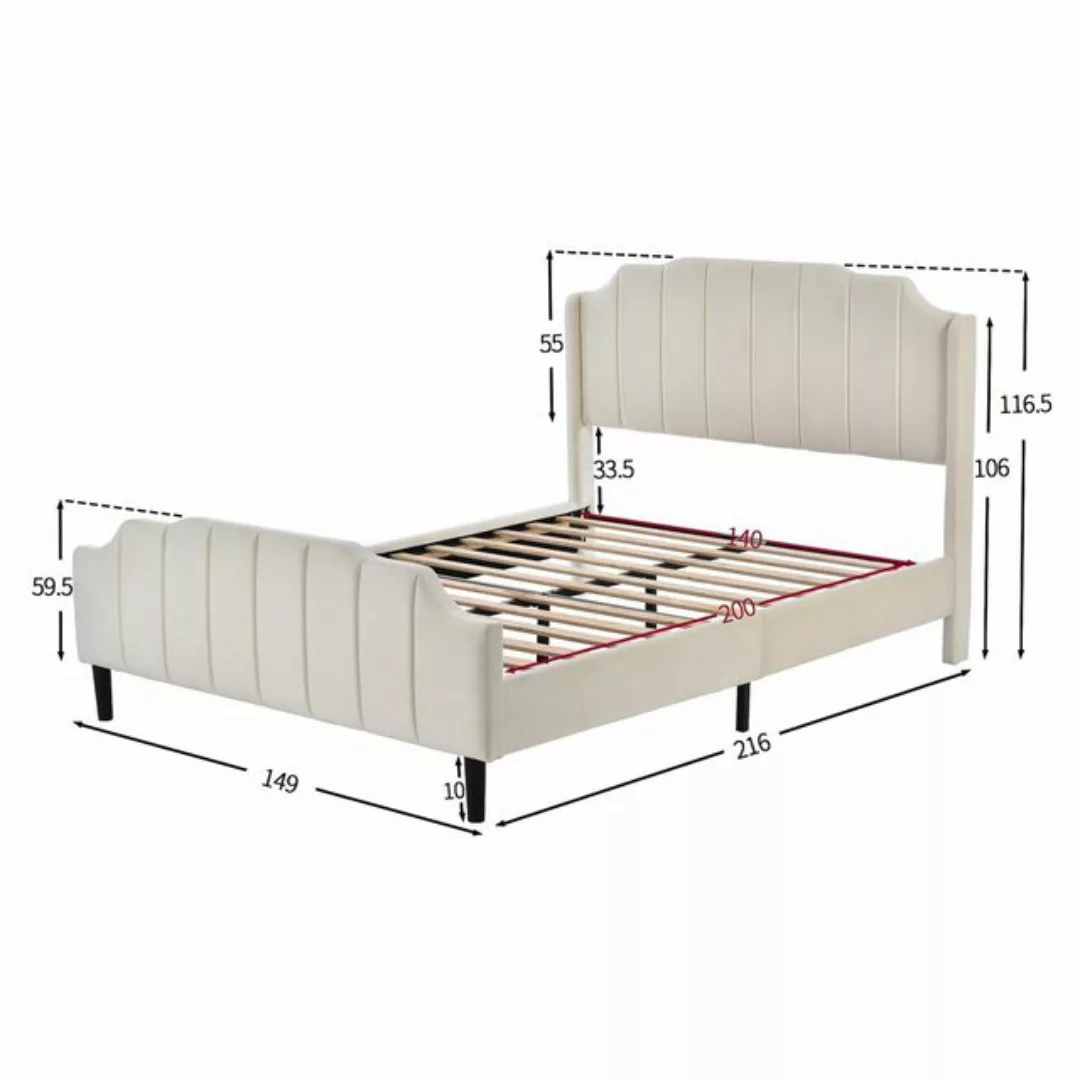SOFTWEARY Polsterbett (Doppelbett mit Lattenrost, 140x200 cm), gepolsterter günstig online kaufen
