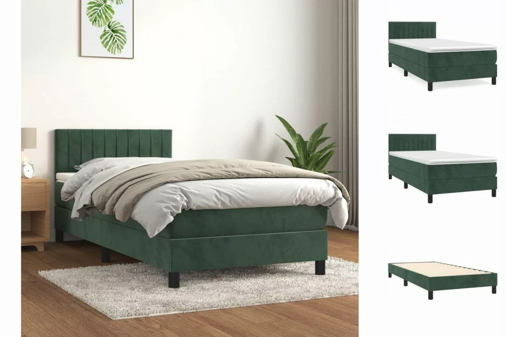 vidaXL Bettgestell Boxspringbett mit Matratze Dunkelgrün 100x200 cm Samt Be günstig online kaufen