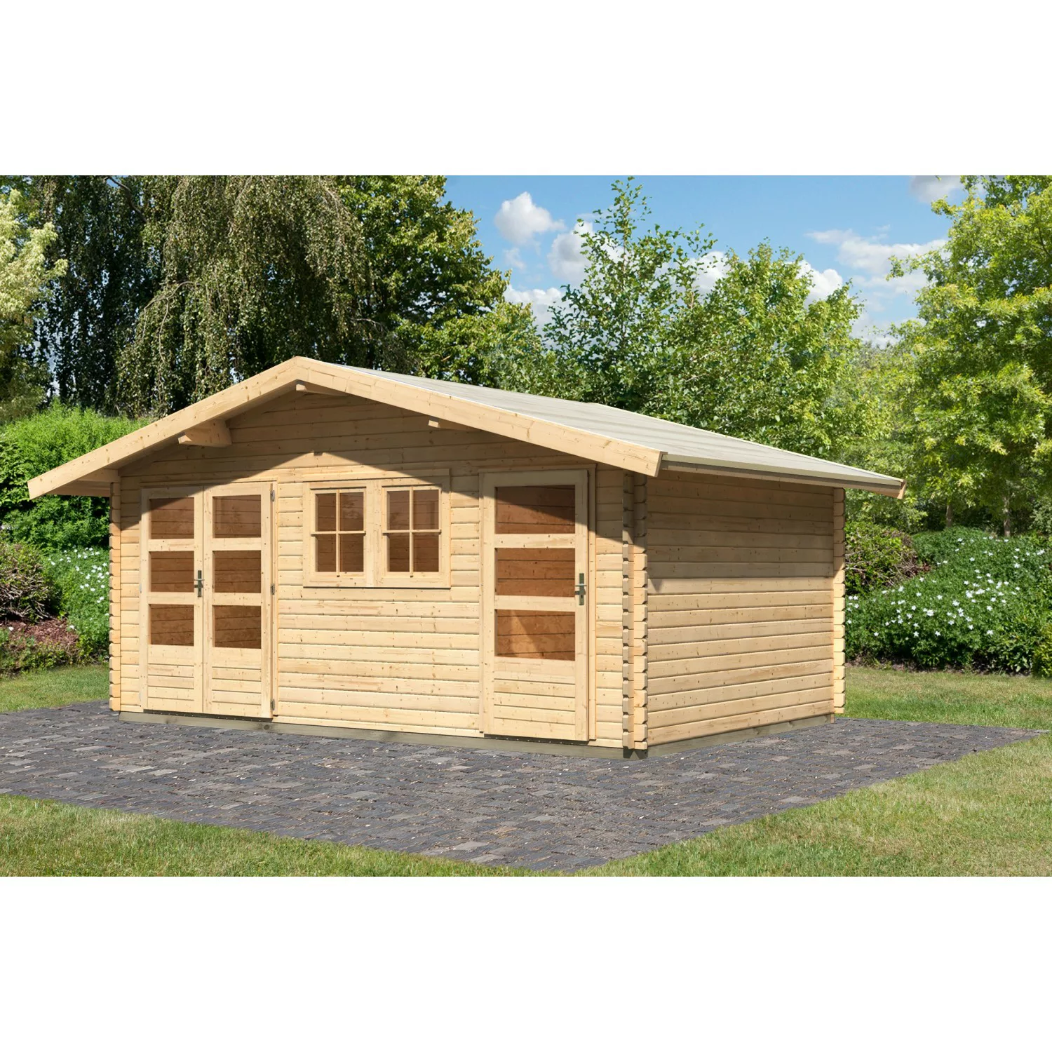 Karibu Holz-Gartenhaus Normes Natur Satteldach Unbehandelt 492 cm x 312 cm günstig online kaufen