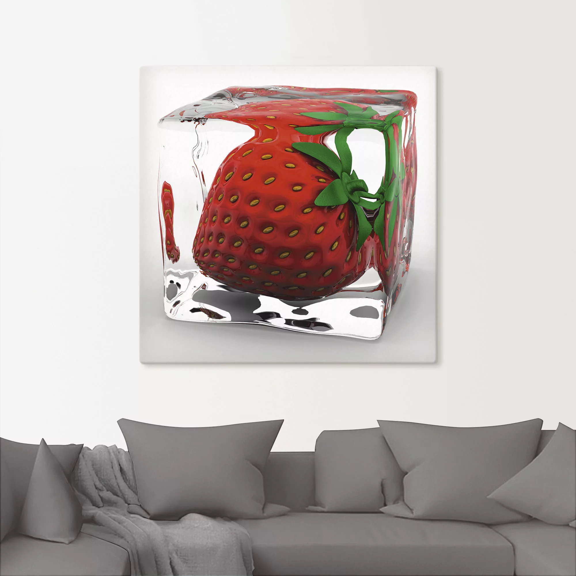 Artland Wandbild »Erdbeere in Eis«, Lebensmittel, (1 St.), als Leinwandbild günstig online kaufen