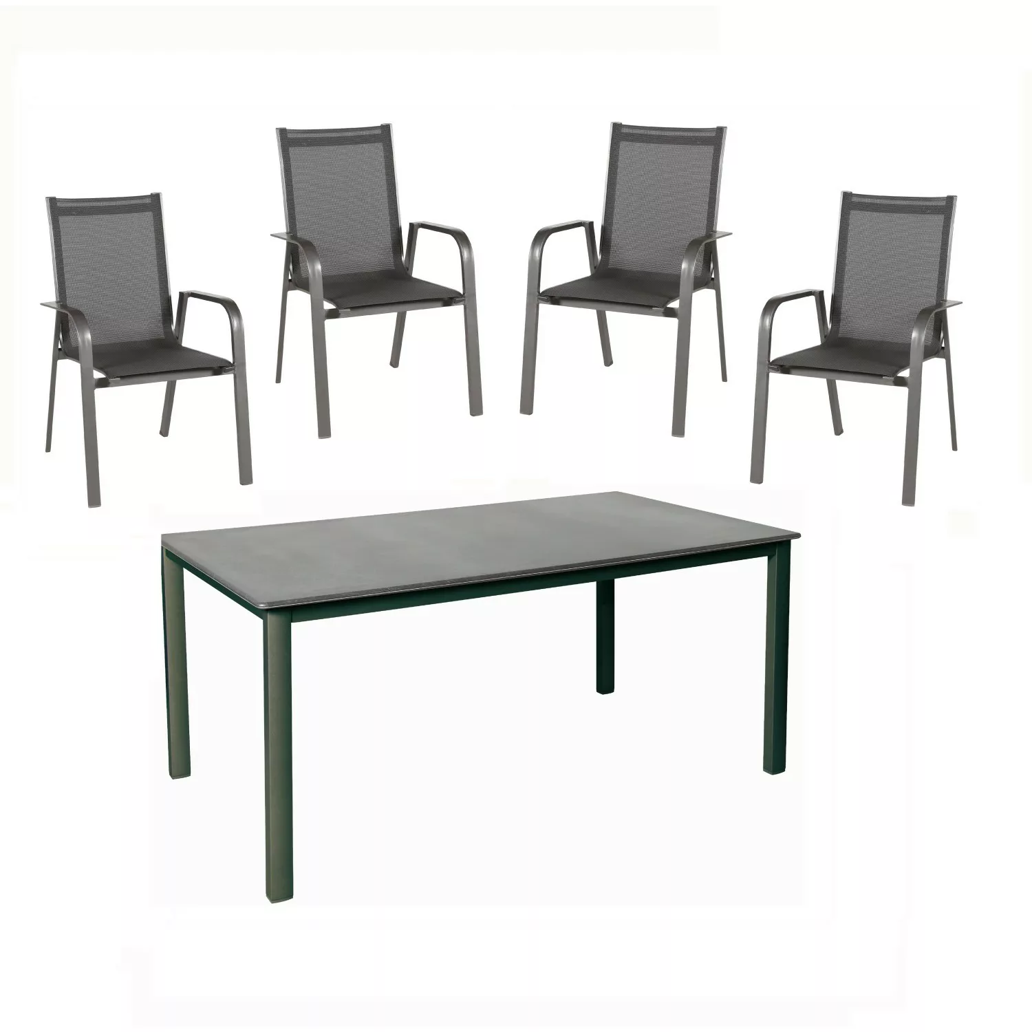 Acamp Set 4x Stapelsessel Urban Tisch Acaplan Loft 160x90 cm Anthrazit-Schi günstig online kaufen