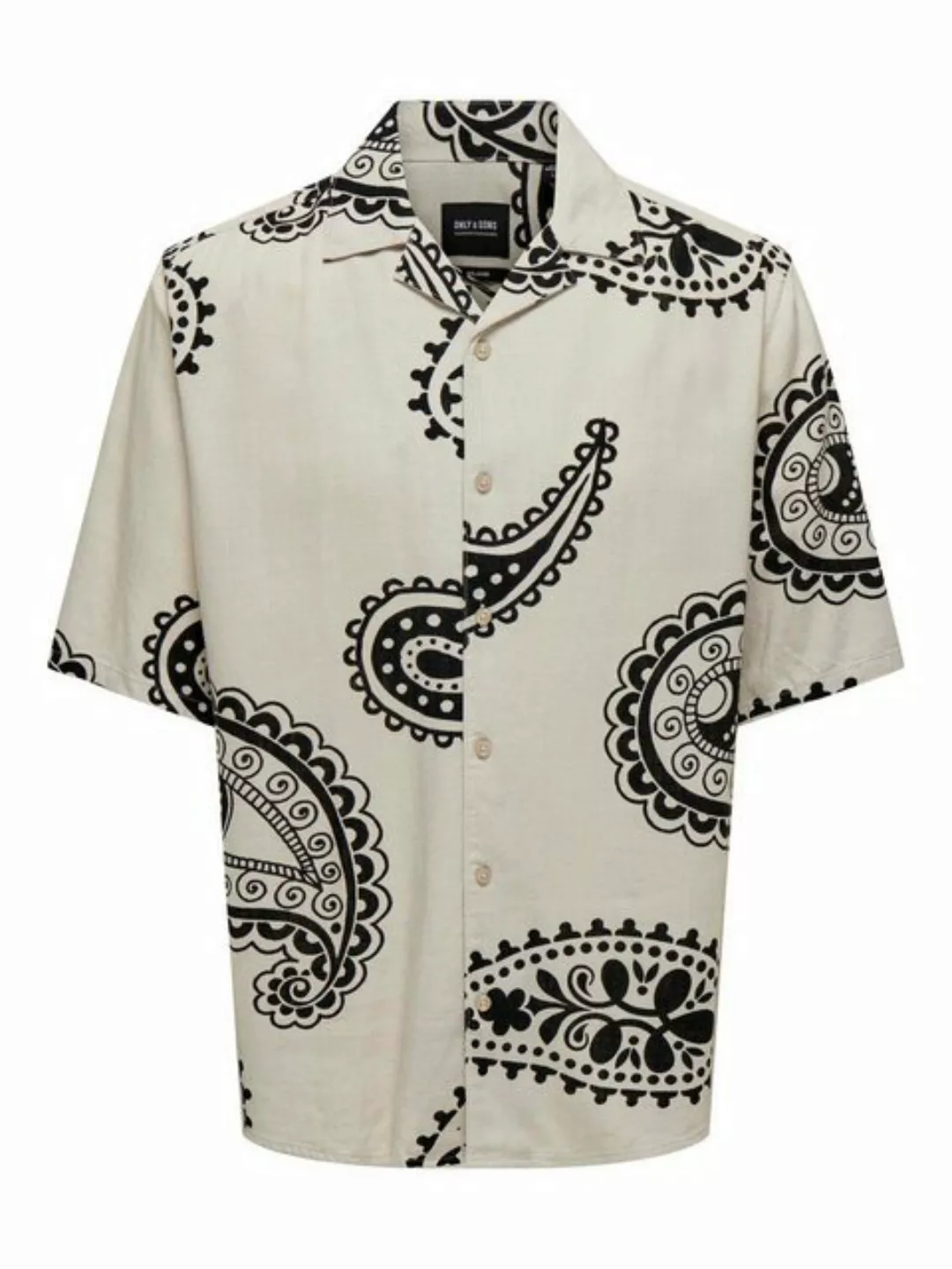 ONLY & SONS Kurzarmhemd Sommer Hemd mit Resort-Kragen 7729 in Beige-2 günstig online kaufen