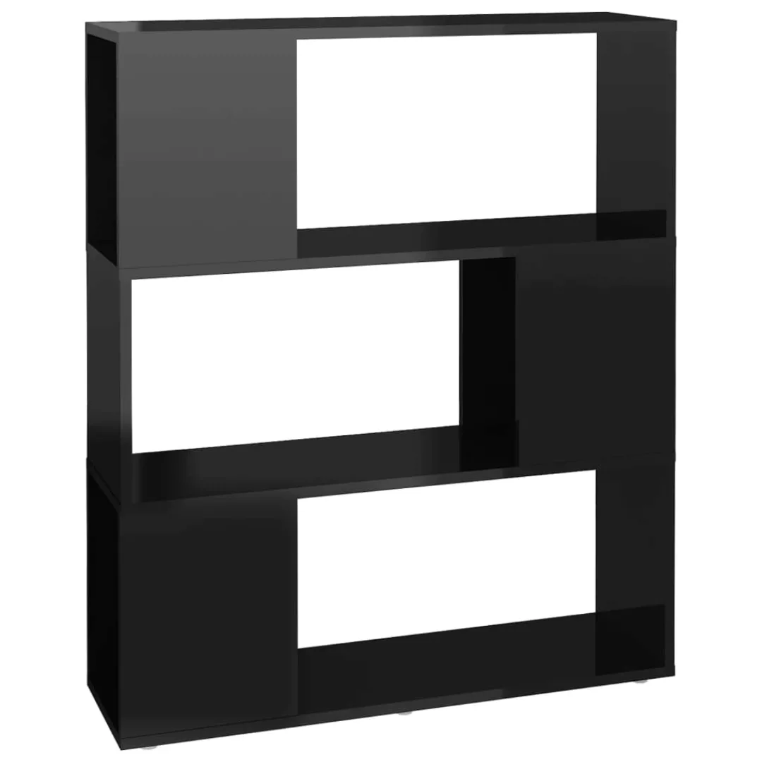 Bücherregal Raumteiler Hochglanz-schwarz 80x24x94 Cm Spanplatte günstig online kaufen