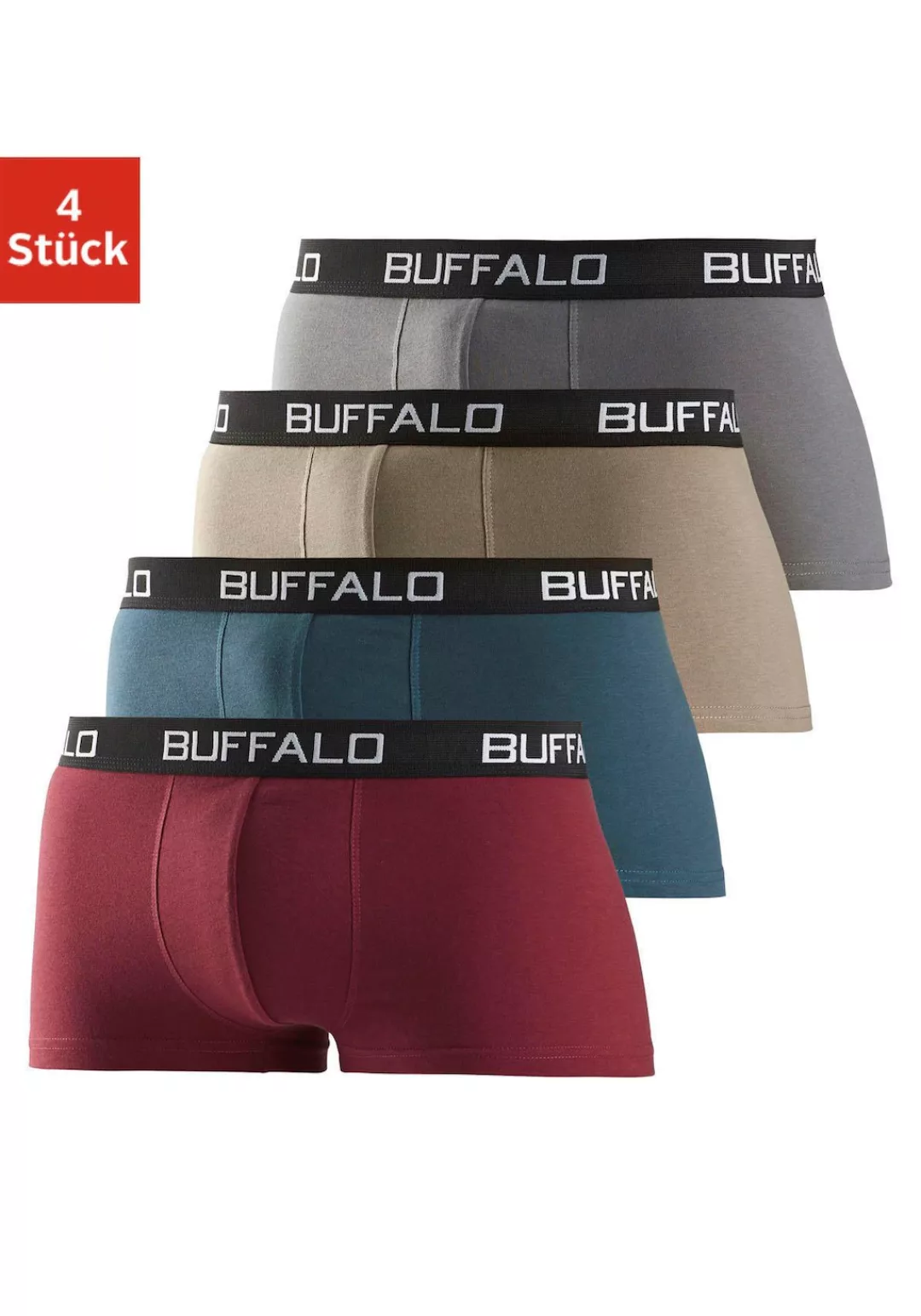 Buffalo Hipster, (Packung, 4 St.), Boxershorts mit Kontrastbund aus Baumwol günstig online kaufen