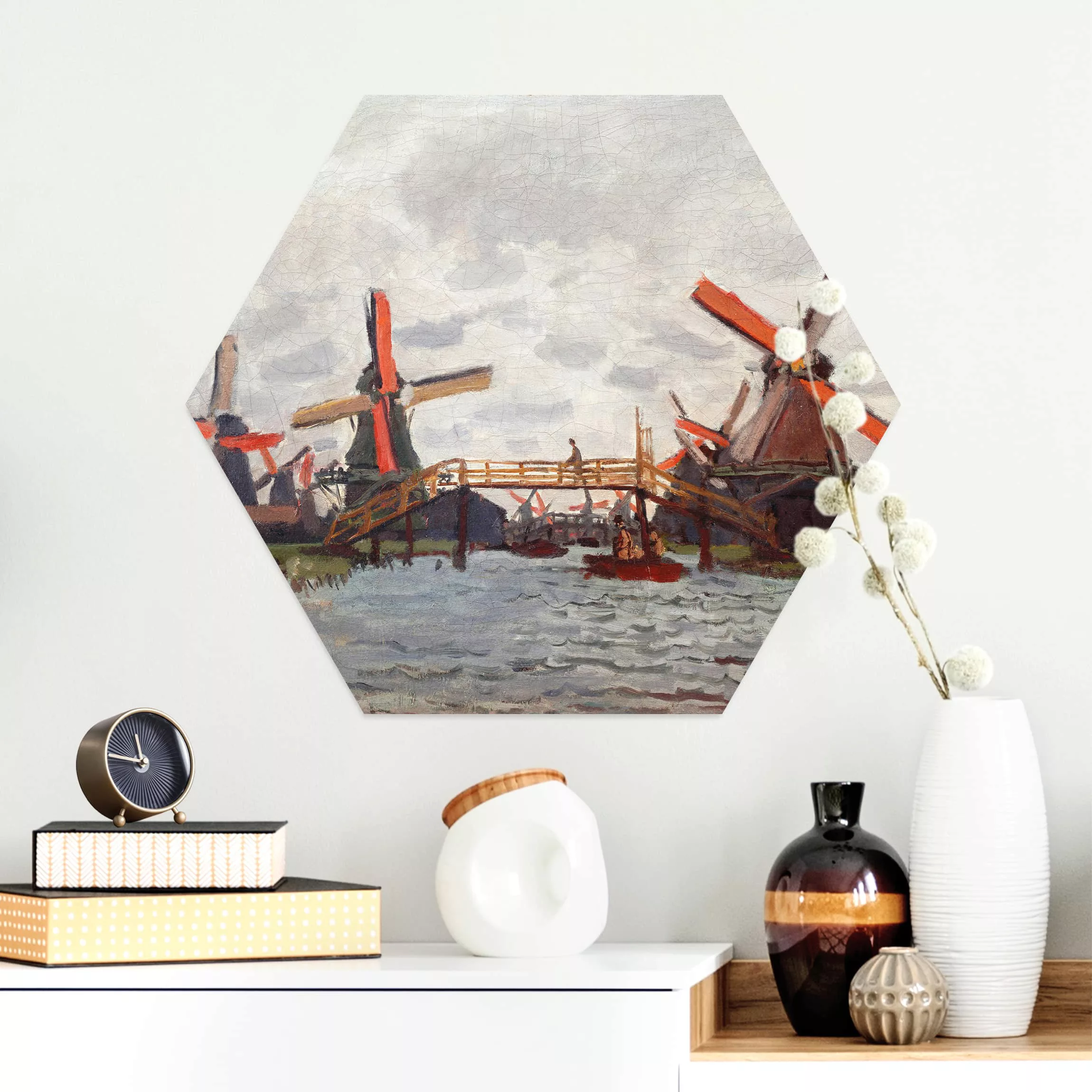 Hexagon-Alu-Dibond Bild Kunstdruck Claude Monet - Windmühlen Zaandam günstig online kaufen