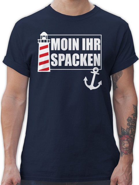 Shirtracer T-Shirt Moin ihr Spacken mit Leuchtturm - weiß Sprüche Statement günstig online kaufen