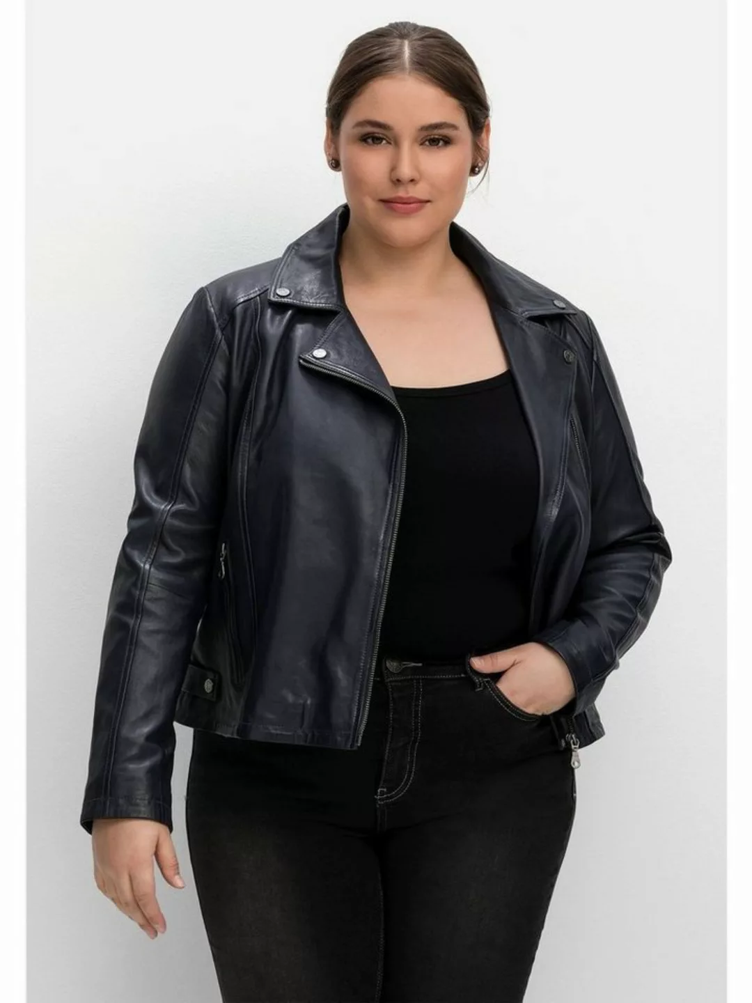 Sheego Lederjacke Große Größen aus Lammnappa, im Biker-Stil günstig online kaufen