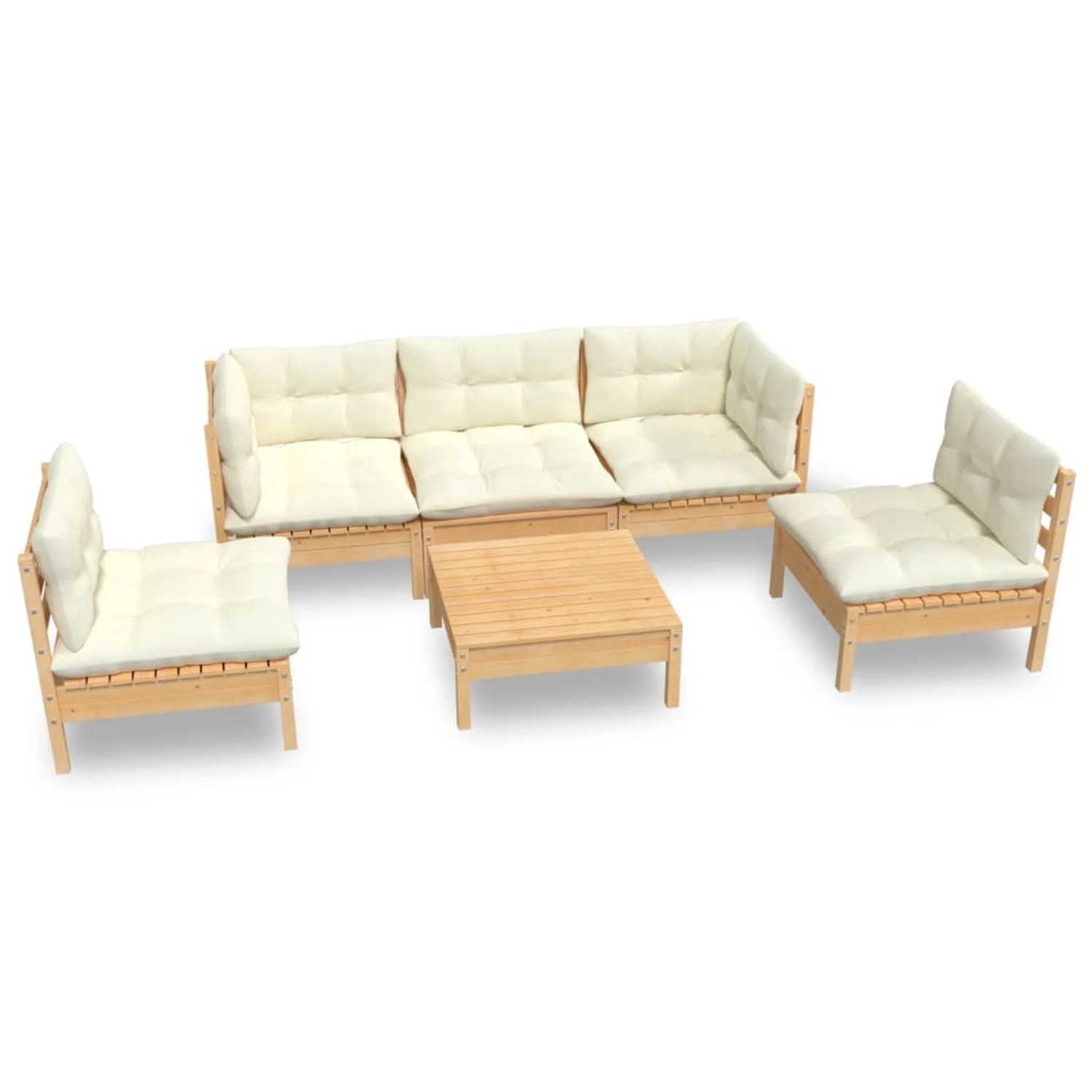 vidaXL 6-tlg Garten-Lounge-Set mit Creme Kissen Massivholz Kiefer Modell 1 günstig online kaufen