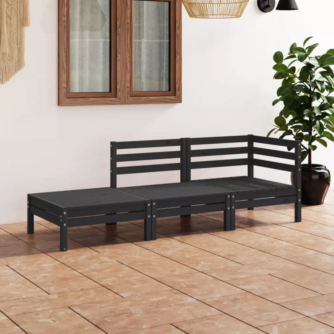 3-tlg. Garten-lounge-set Schwarz Massivholz Kiefer günstig online kaufen