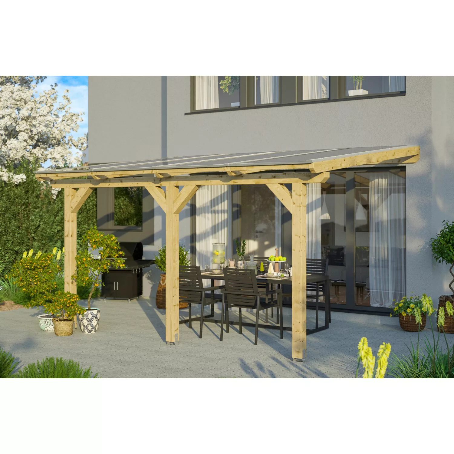 Skan Holz Terrassenüberdachung Bormio 434 cm x 250 cm Leimholz Natur günstig online kaufen