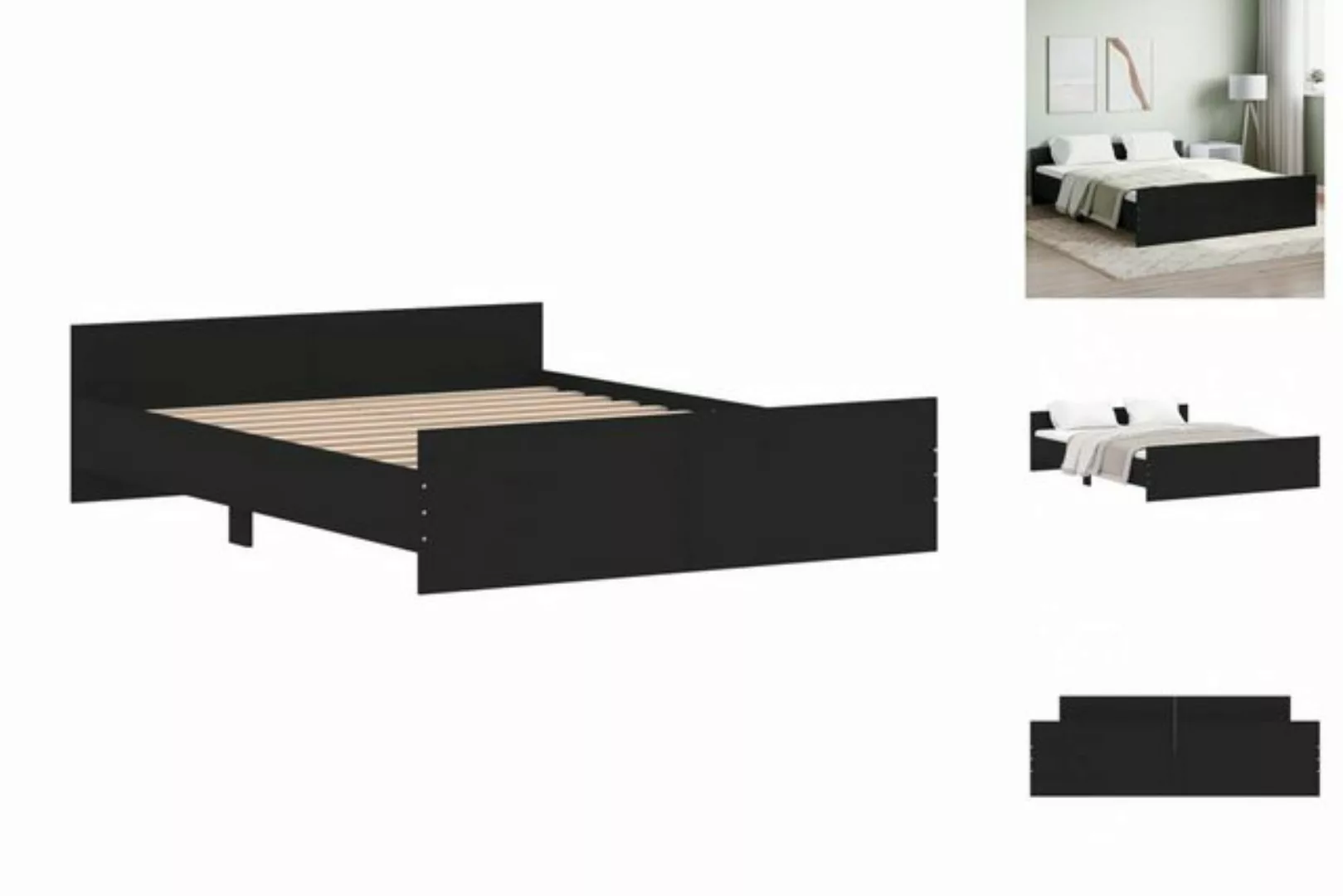 vidaXL Bettgestell Bettrahmen mit Kopf- und Fußteil Schwarz 140x200 cm Bett günstig online kaufen