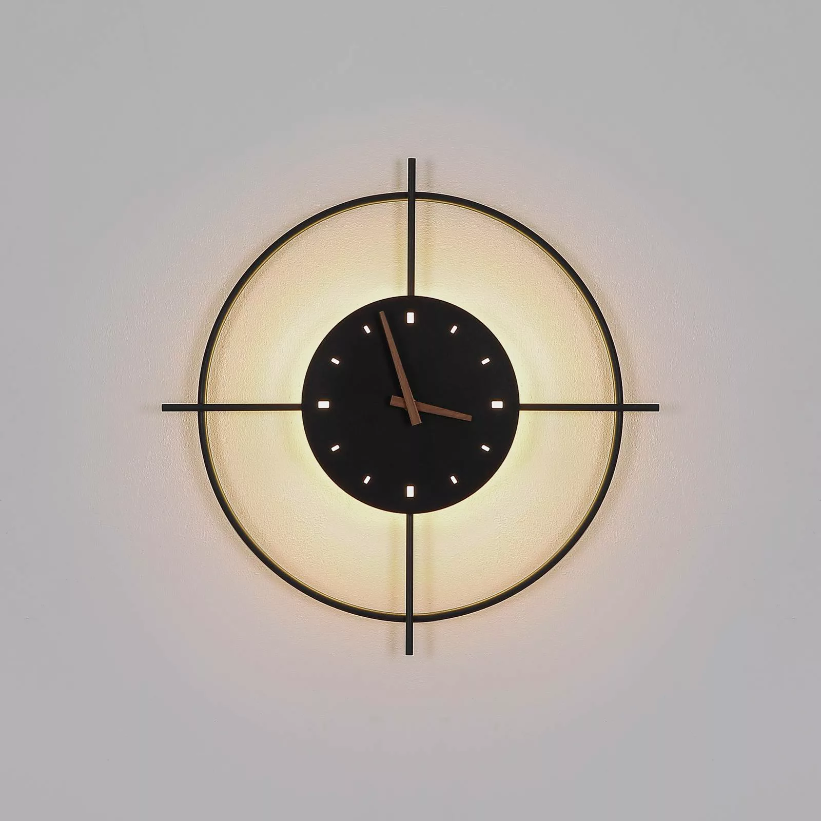 LED-Wandlampe Sussy mit Uhr, schwarz, Ø 50 cm günstig online kaufen
