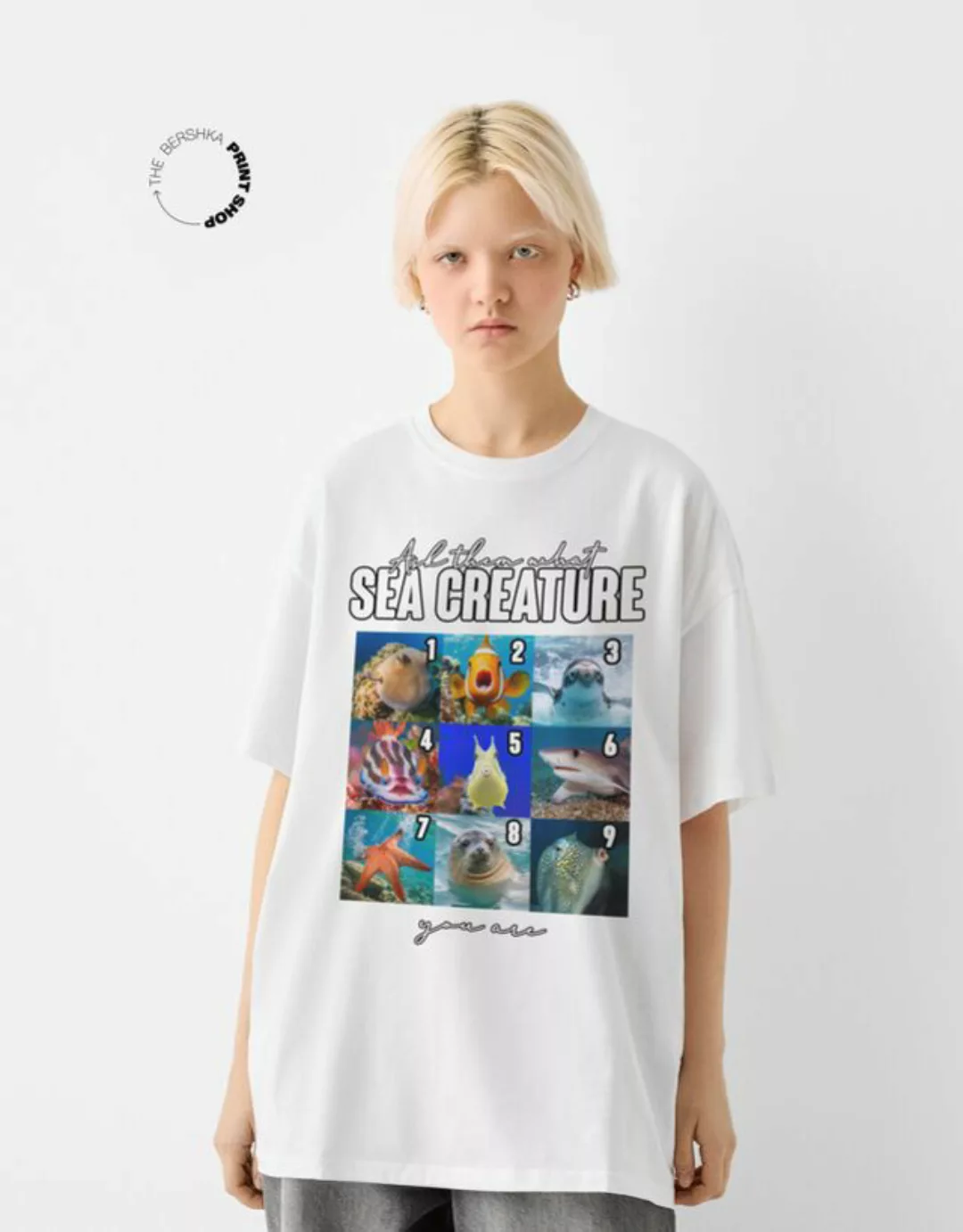 Bershka Oversize-T-Shirt Mit Print Damen L Grbrochenes Weiss günstig online kaufen