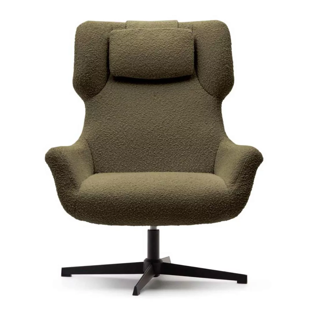 Drehbarer Wohnzimmer Sessel in Dunkelgrün Boucle Sterngestell günstig online kaufen