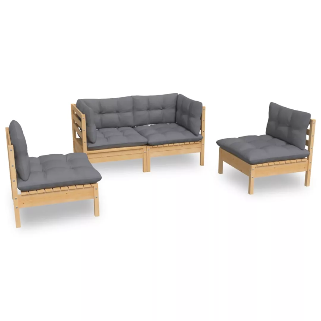 4-tlg. Garten-lounge-set Mit Grauen Kissen Kiefer Massivholz günstig online kaufen