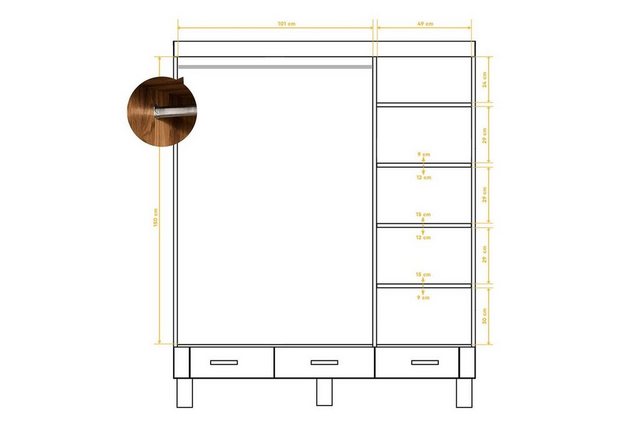 Natur24 Kleiderschrank Kleiderschrank Ringo Kernbuche 157x55x190 m. 3 Türen günstig online kaufen