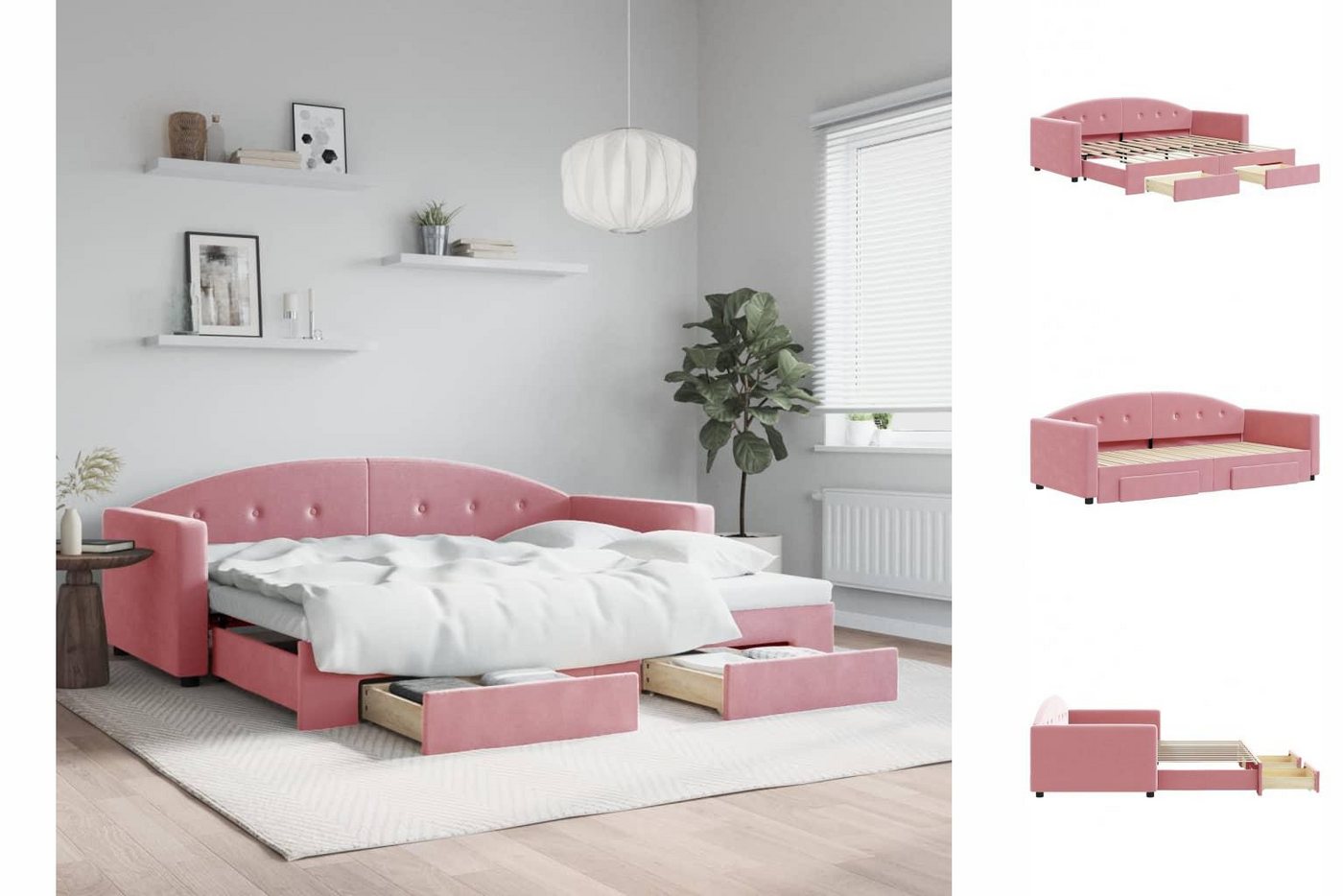 vidaXL Gästebett Gästebett Tagesbett Ausziehbar mit Schubladen Rosa 90x200 günstig online kaufen