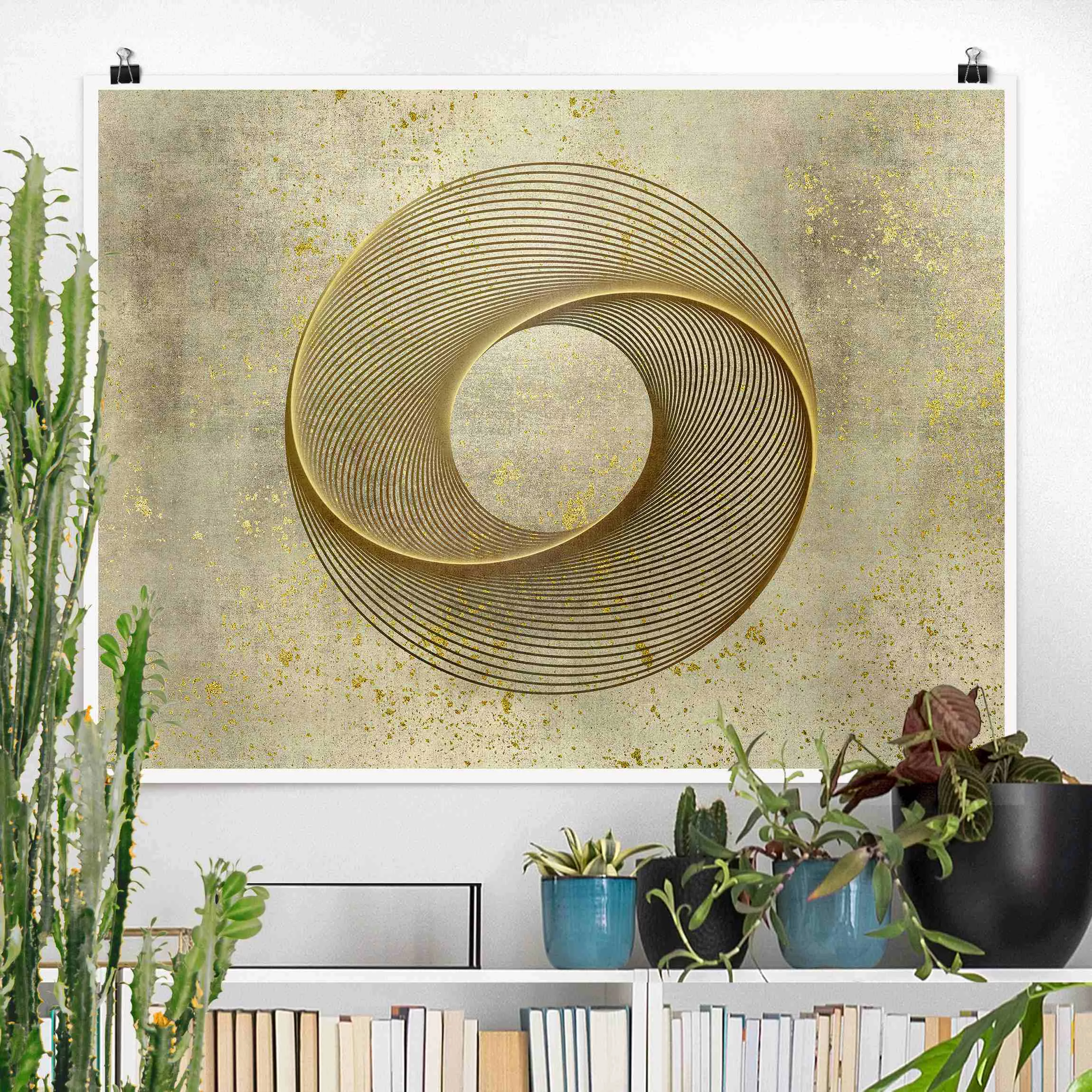 Poster Line Art Kreisspirale Gold günstig online kaufen