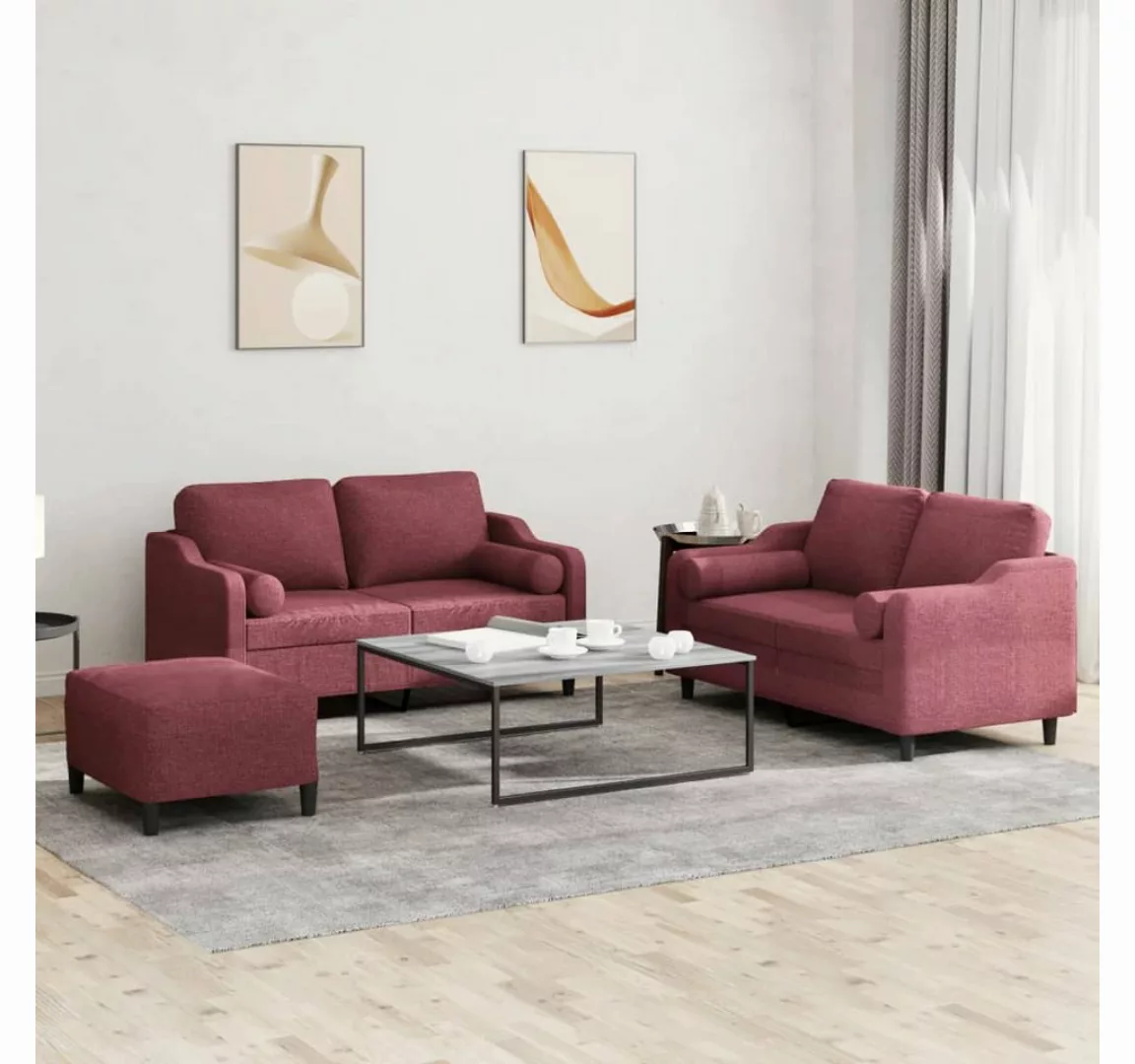 vidaXL Sofa Sofagarnitur Set mit Kissen Stoff, 3-tlg., Rot günstig online kaufen