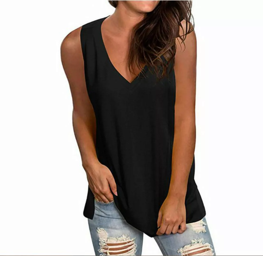 KIKI Tanktop Einfarbiges, lockeres, ärmelloses T-Shirt-Oberteil mit V-Aussc günstig online kaufen