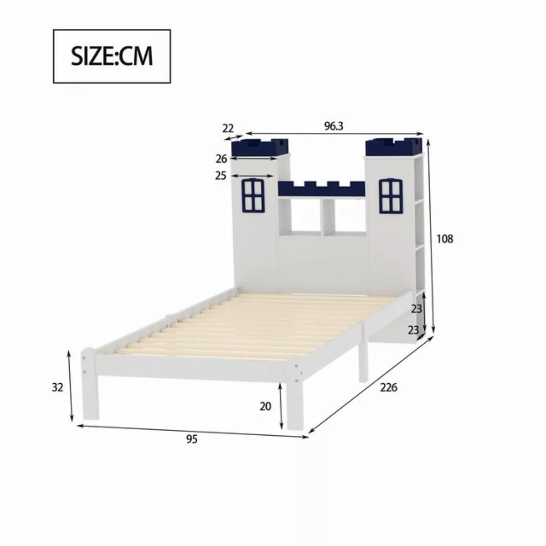 IDEASY Kinderbett 90x200, Jugendbett,Einzelbett,Burgform, weiß+blau, (10 Fä günstig online kaufen