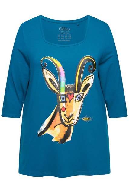 Ulla Popken Rundhalsshirt Shirt Tiermotiv A-Linie Carree-Ausschnitt 3/4-Arm günstig online kaufen