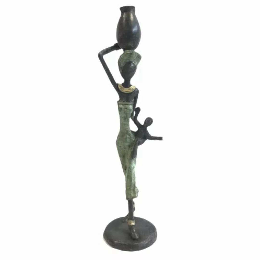 Bronze-skulptur "Frau Mit Kind Und Amphora" By Issouf | 25 Cm | Unikat günstig online kaufen