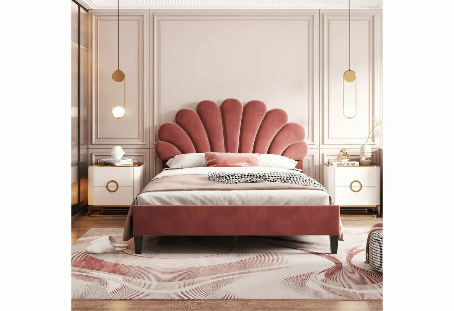 SOFTWEARY Polsterbett (Doppelbett mit Lattenrost, 140x200 cm), Kopfteil höh günstig online kaufen