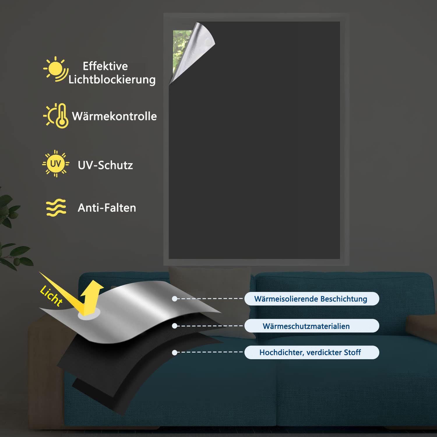 Verdunklungsrollo Hitzeschutz, Verdunkelnd, Ohne Bohren, 100% günstig online kaufen