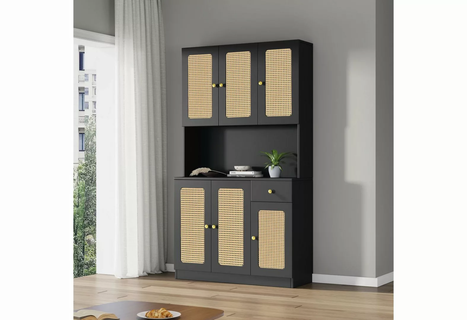 OKWISH Hochschrank Rattan-Highboard,Eingangsschrank (mit 6 Rattantüren und günstig online kaufen