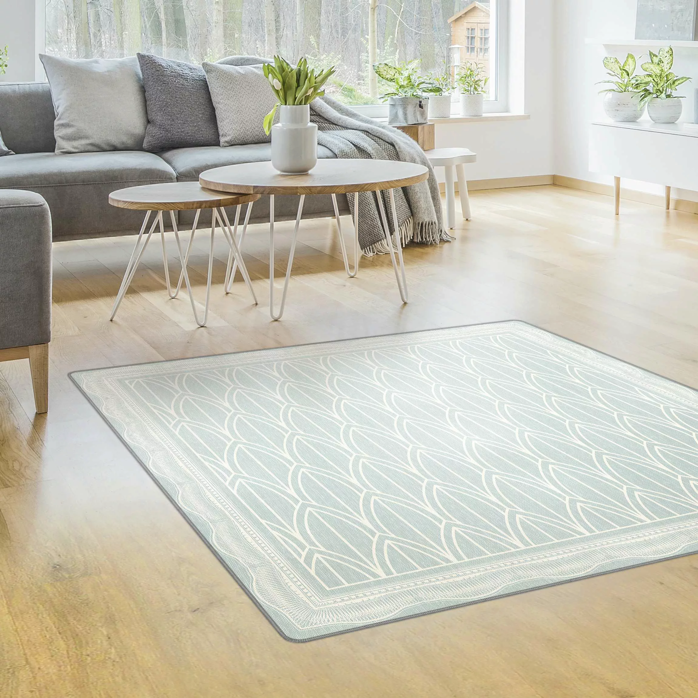 Teppich Art Deco Federn Muster mit Bordüre günstig online kaufen