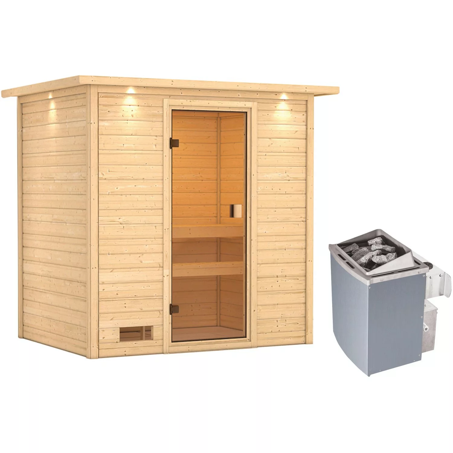 Woodfeeling Sauna Selena inkl. 9 kW Ofen mit integr. Strg., LED-Dachkranz günstig online kaufen