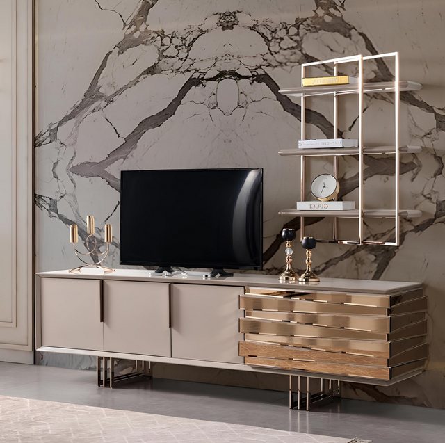 Xlmoebel TV-Schrank Neues Wohnzimmer-Set in Beige und Gold mit TV-Ständer u günstig online kaufen