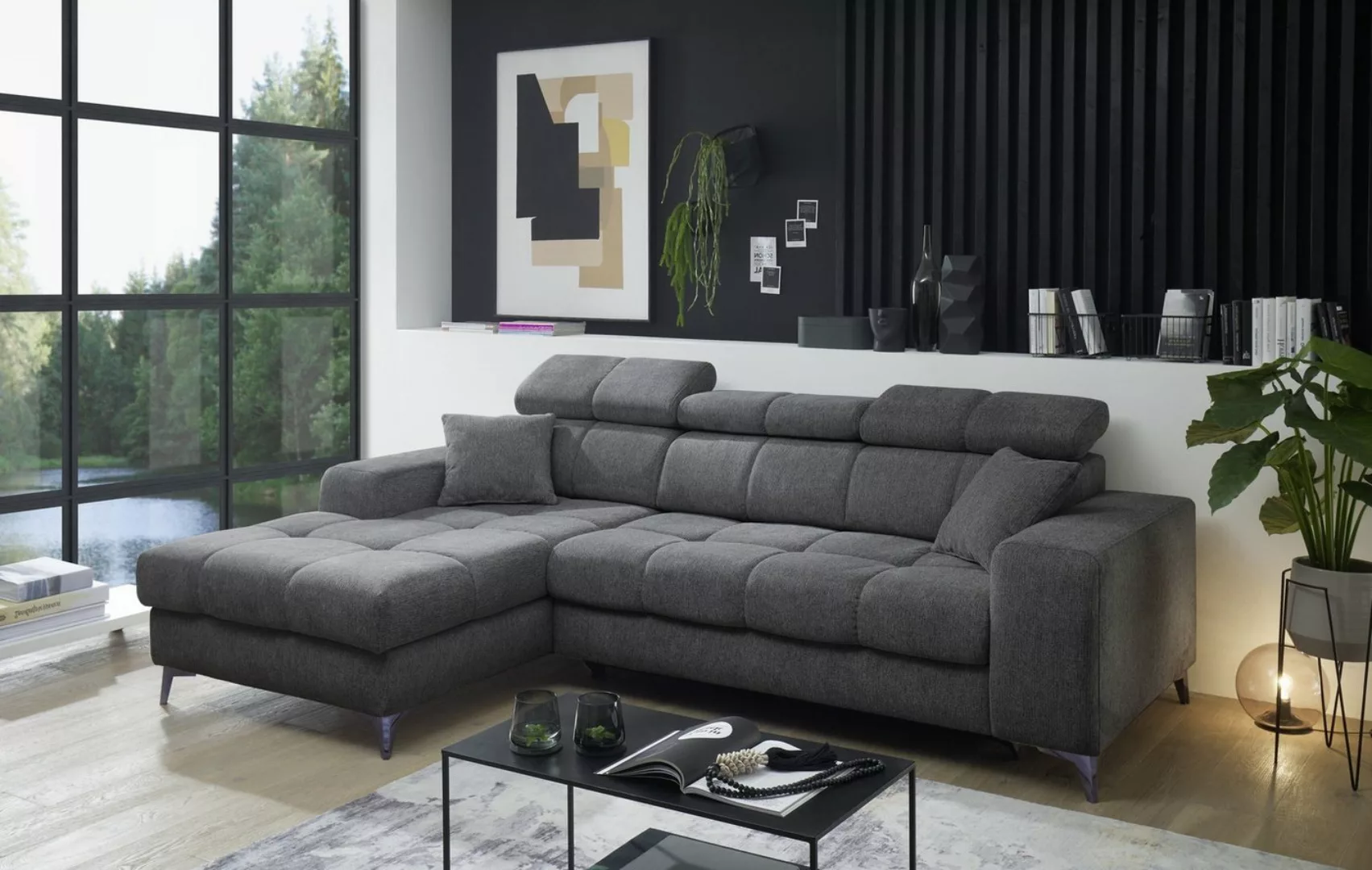 Black Red White Ecksofa Sitztiefenverstellung, 3 Kopfstützen, anthrazit - 2 günstig online kaufen