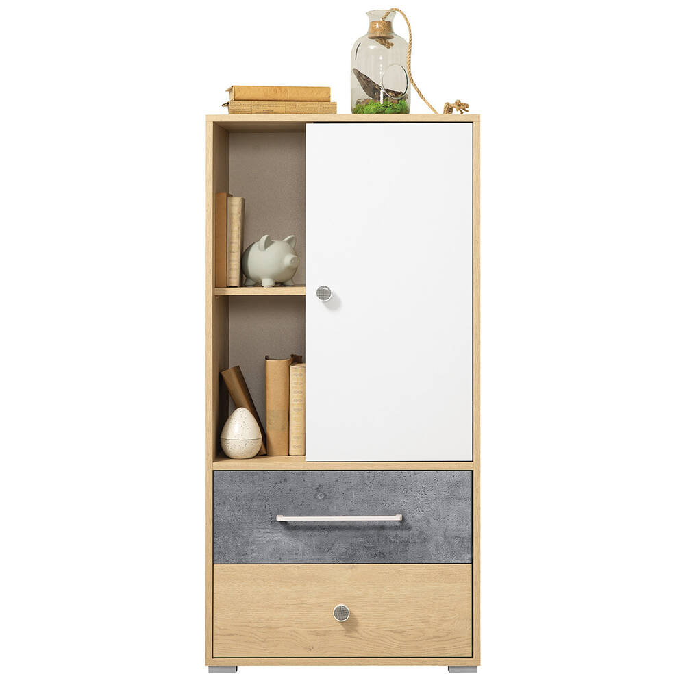 Highboard in Eiche mit Betonoptik und weiß SPOKANE-133 günstig online kaufen