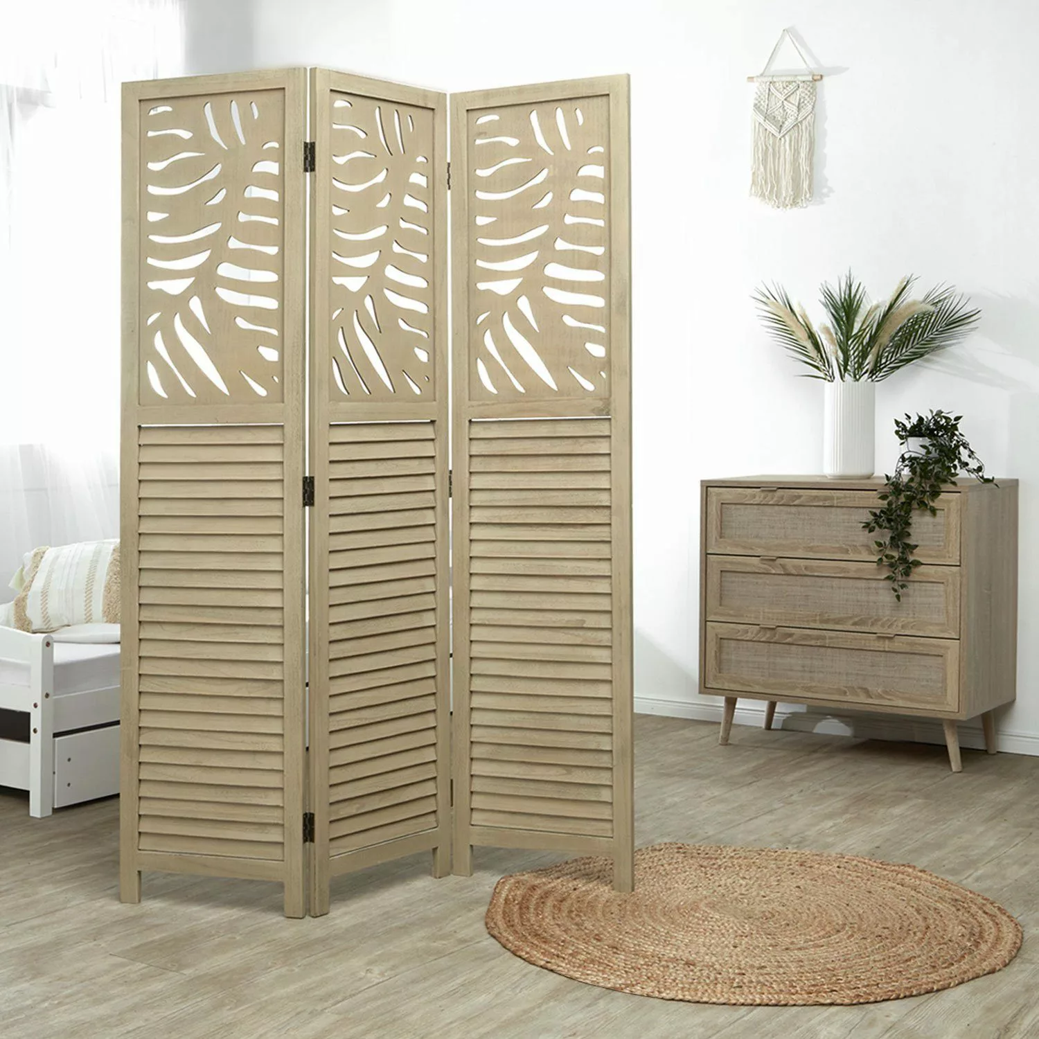 Homestyle4u Paravent Raumteiler Holz Beige Trennwand günstig online kaufen