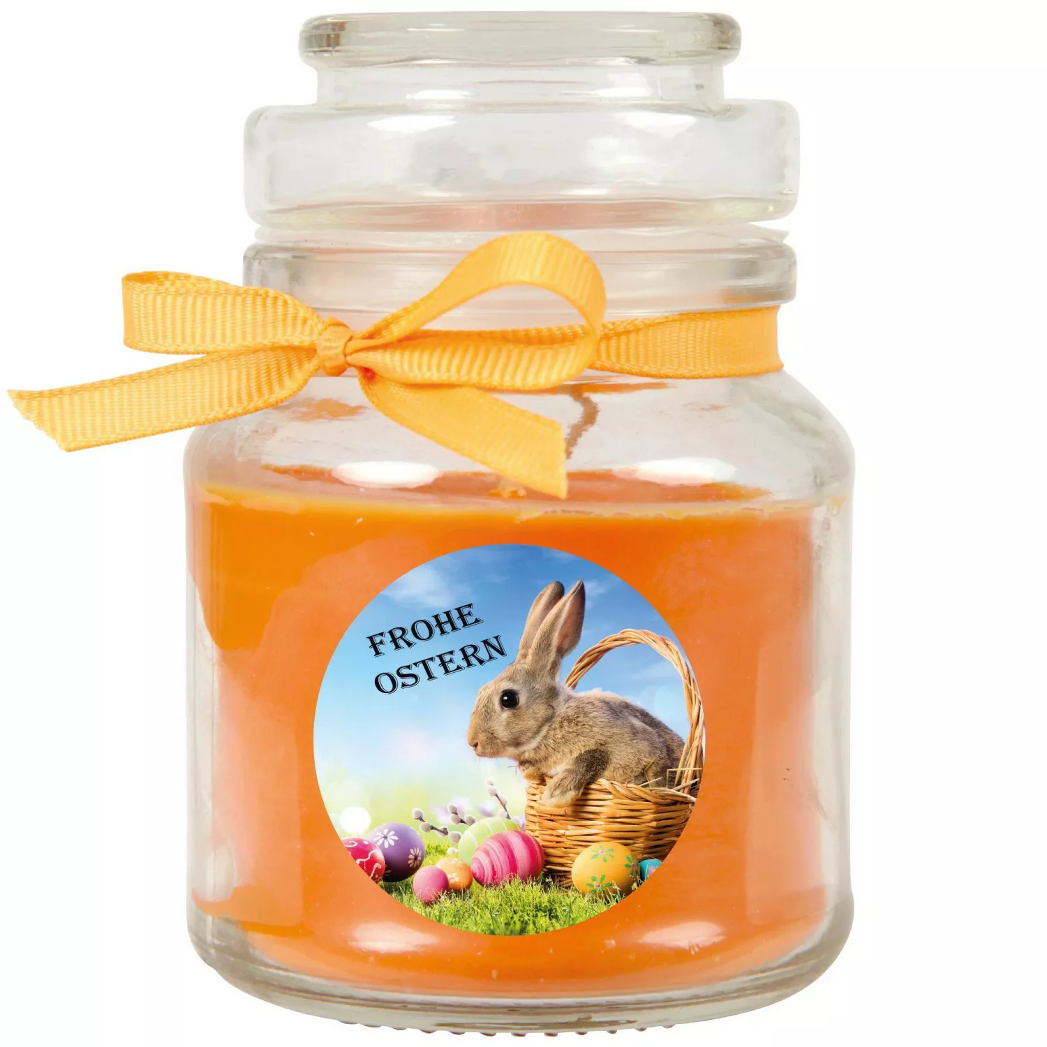 HS Candle Duftkerze & Glas Ostern Orange Bonbon 30h Hase & Korb günstig online kaufen