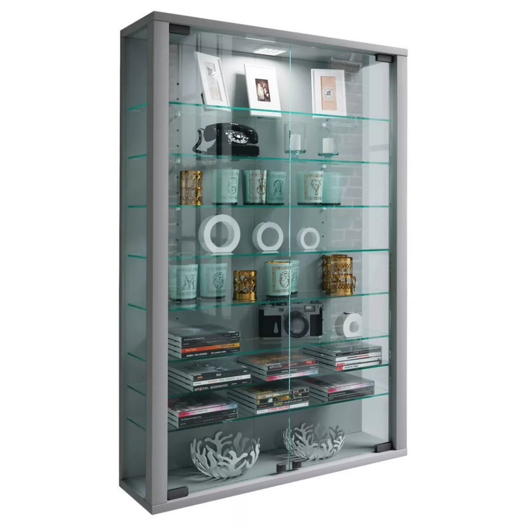 Vitrine Vitrosa Mini silber Holzwerkstoff Glas B/H/T: ca. 59x90x18 cm günstig online kaufen