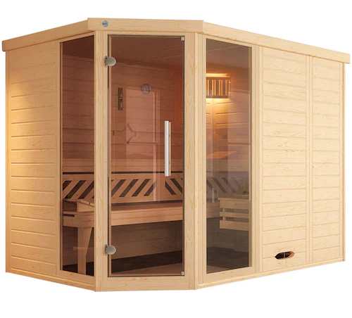 Weka Massivholzsauna-Elementsauna Kemi Eck Glastür und 2 Fenster Set günstig online kaufen