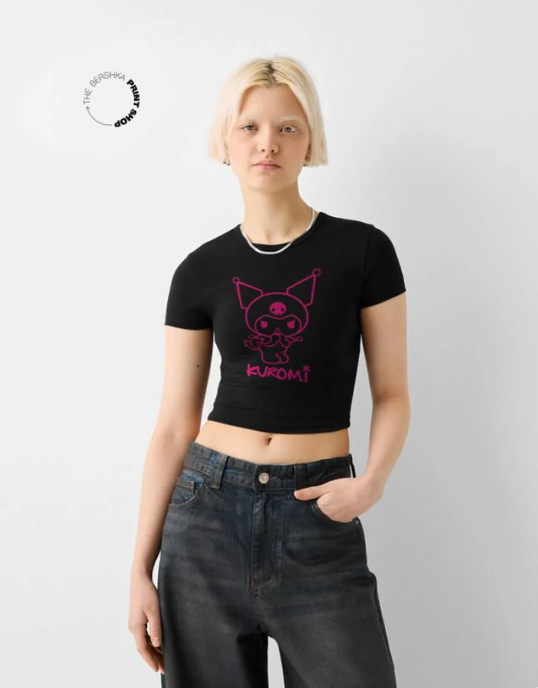 Bershka T-Shirt Kuromi Mit Kurzen Ärmeln Damen L Schwarz günstig online kaufen