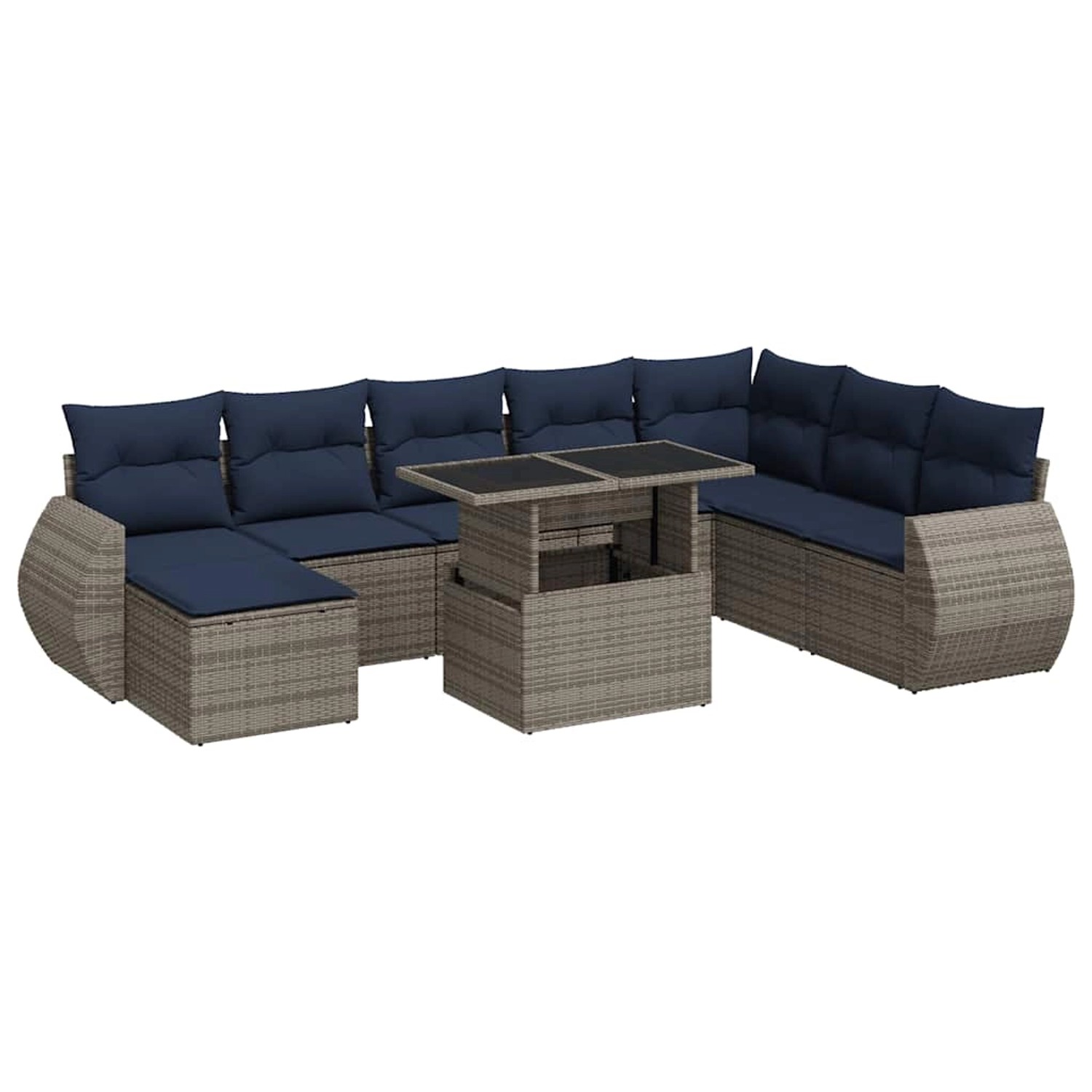 vidaXL 9-Tlg Garten-Sofagarnitur mit Kissen Grau Poly Rattan Akazie 3326692 günstig online kaufen