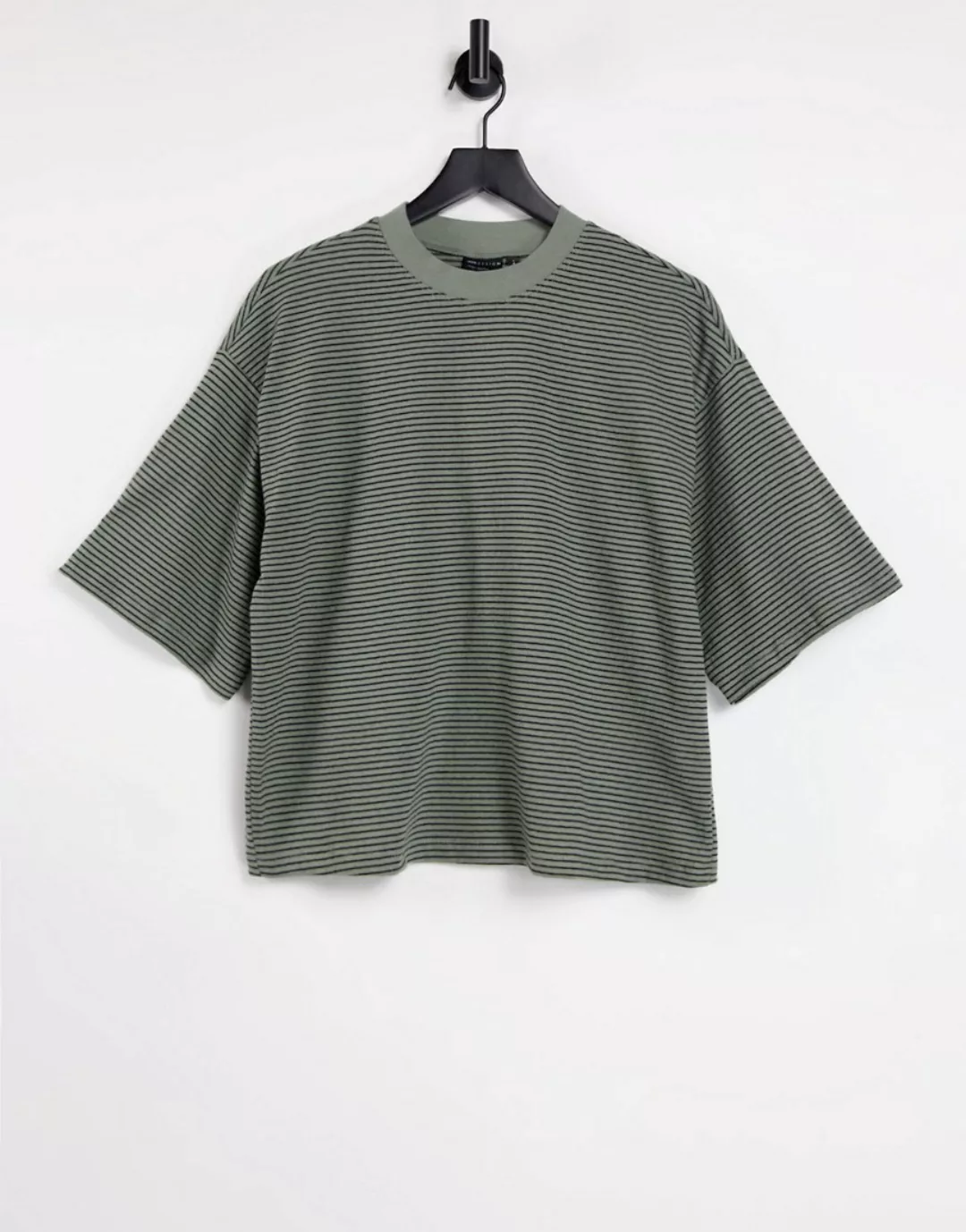 ASOS DESIGN – Kastiges Oversize-T-Shirt mit strukturiertem Streifendesign i günstig online kaufen