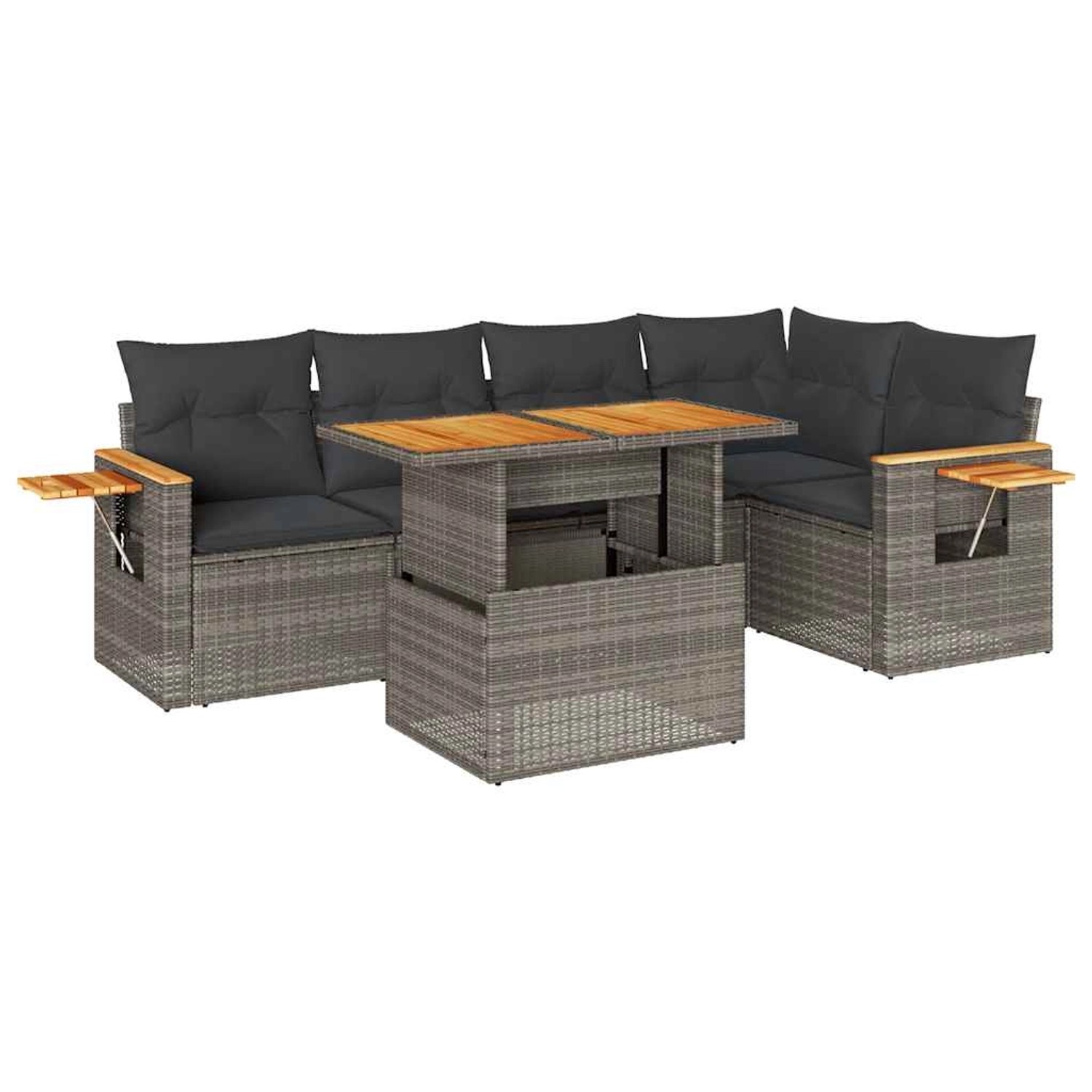 vidaXL 6-Tlg Garten-Sofagarnitur mit Kissen Grau Poly Rattan Akazie 3327602 günstig online kaufen